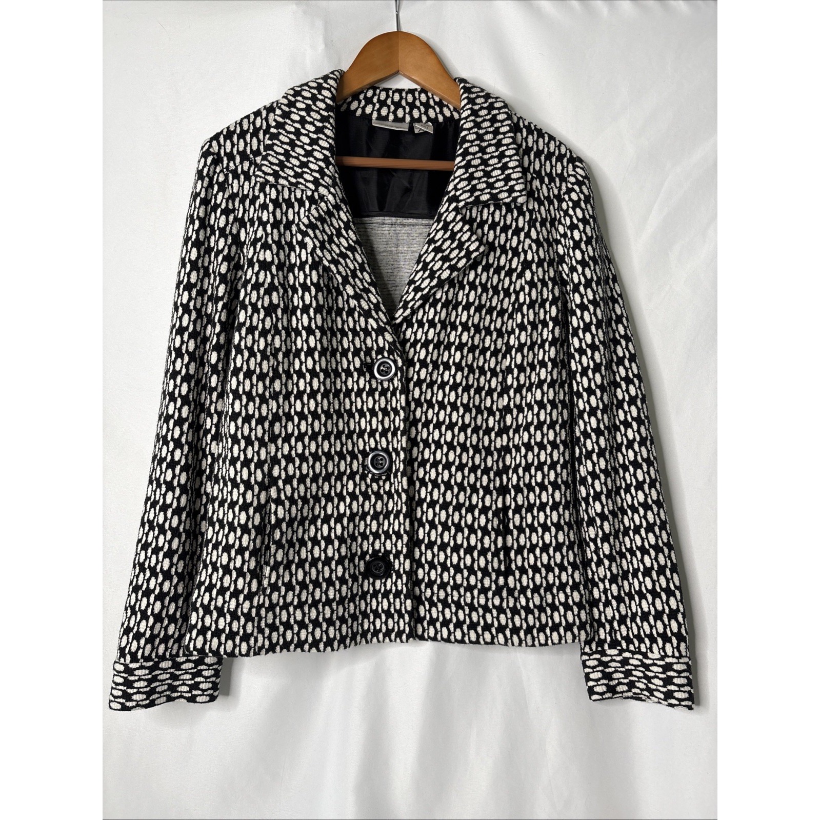 Chicos Womens Jacket Sz 2 (12) Black & White Button Up Blazer